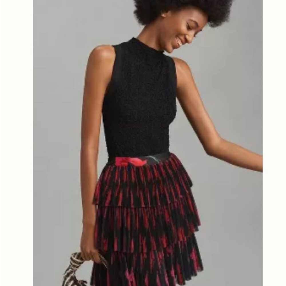 Elegant Black and Red Tiered Skirt